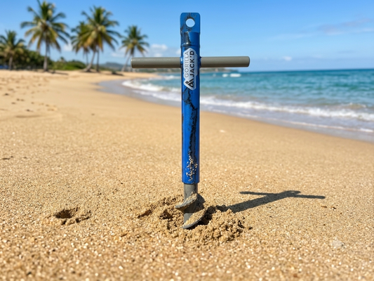 Boat secured in shallow water with a Gorilla Jack’d sandbar anchor